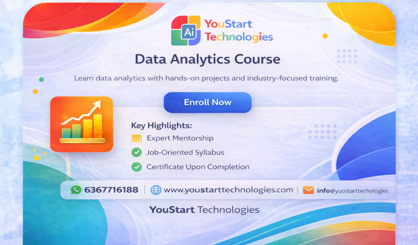 Data Analytics course card by YouStart Technologies offering job-oriented data analytics training in Jaipur